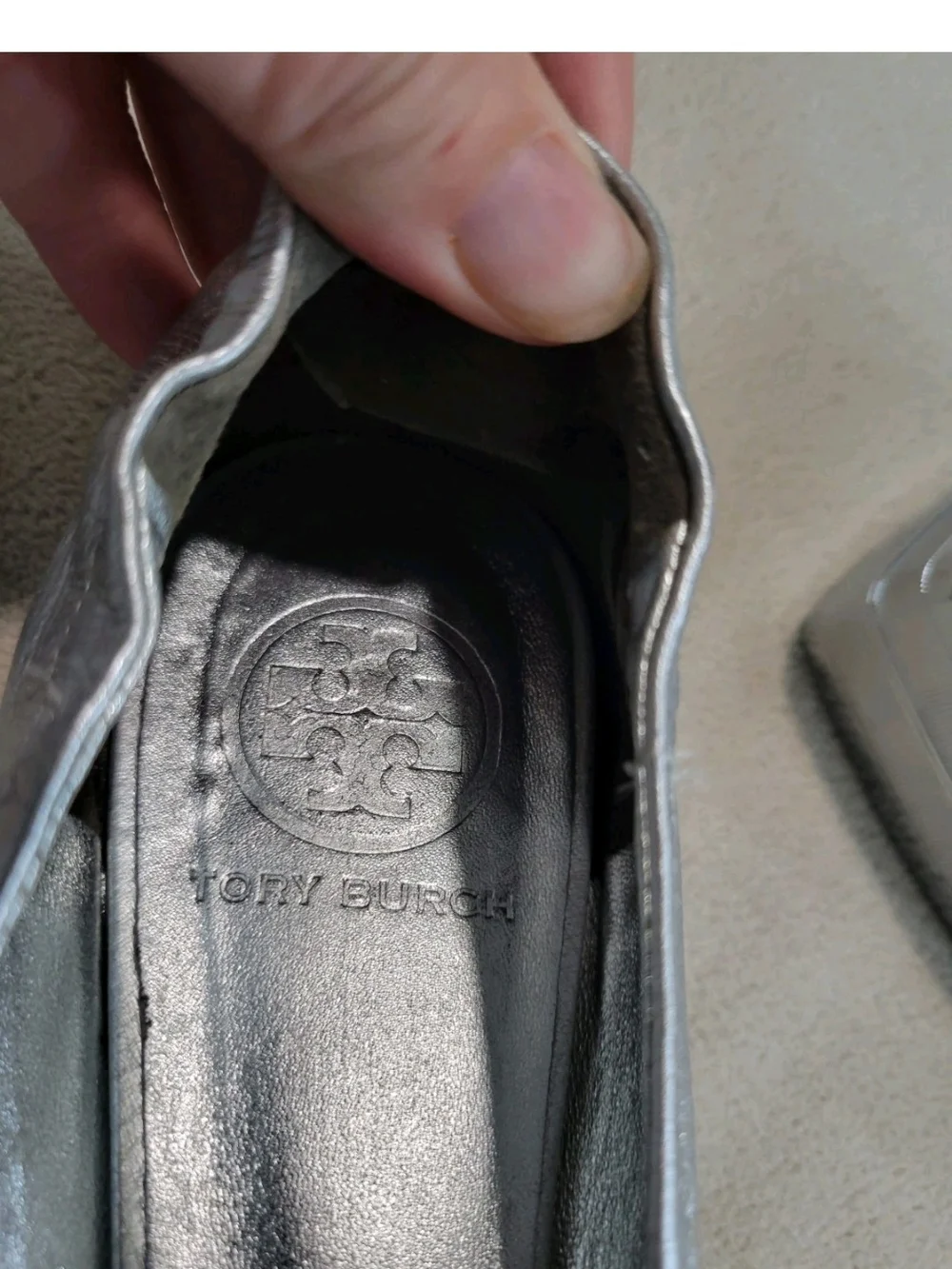 Tory BURCH Metallic Silver Logo Ballet Flats - Women's